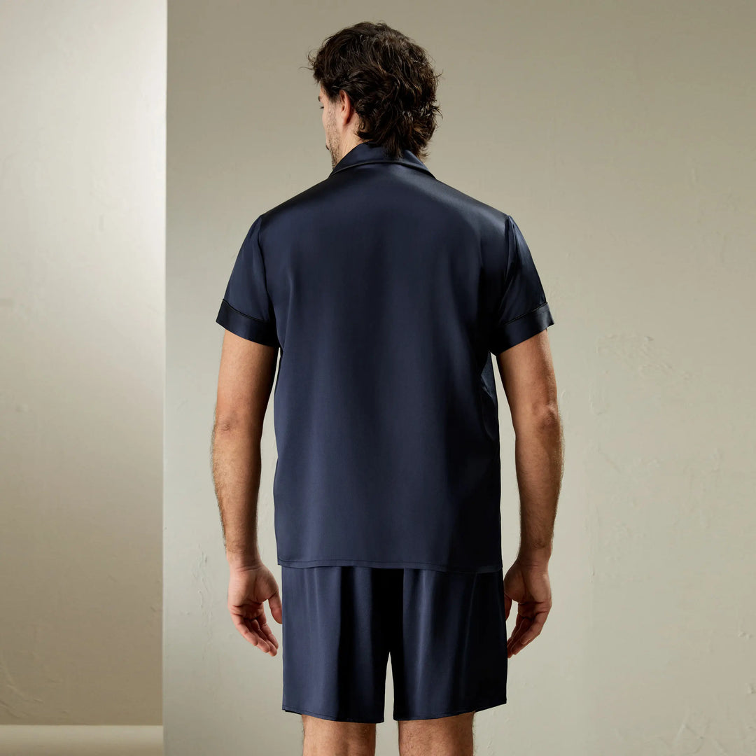 Contrast Trim Short Silk Pajama Set