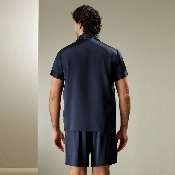 Contrast Trim Short Silk Pajama Set