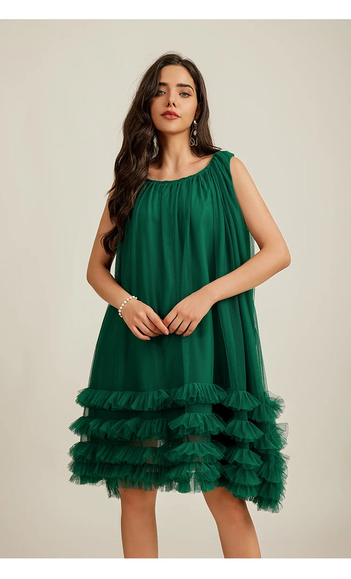 Fluffy Mesh Ruffles Party Dress