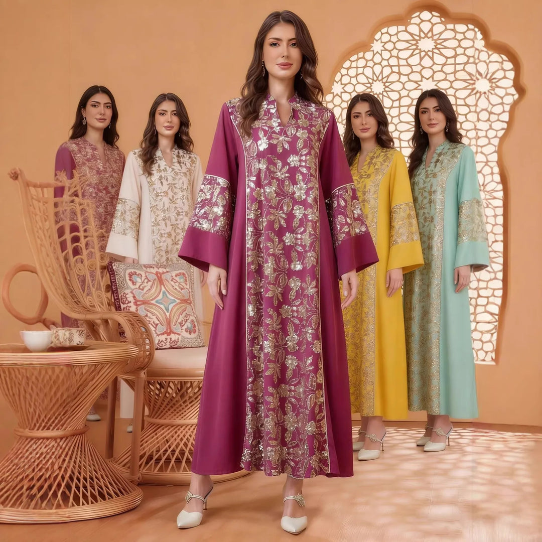 Sweet Embroidered Long Kaftan Dress