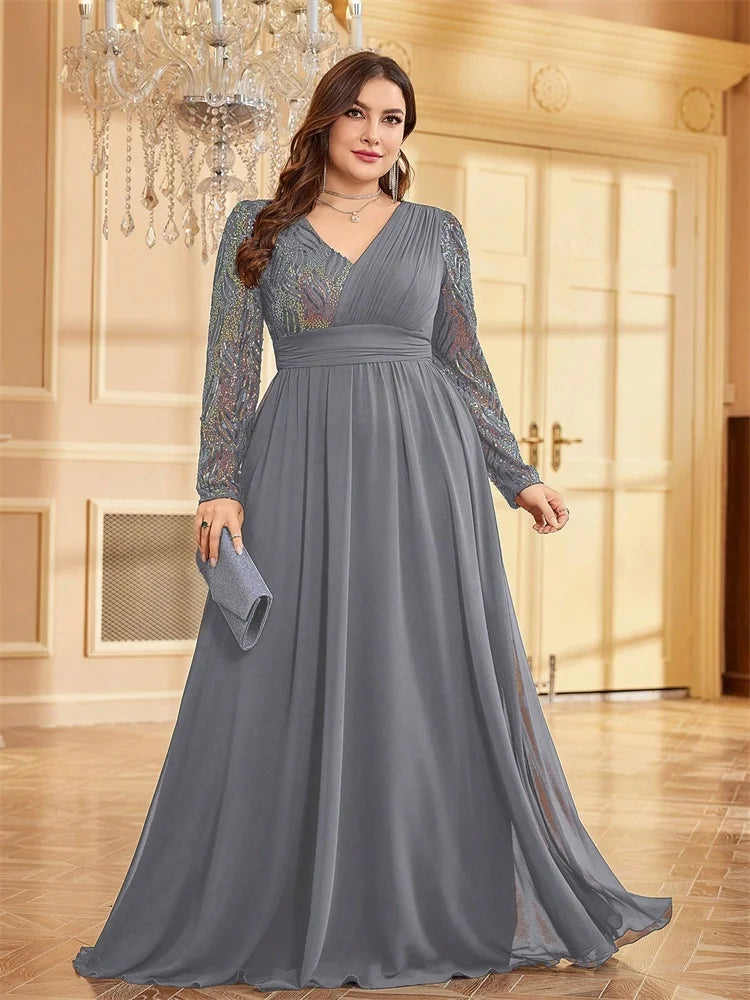 Chiffon Sequin Plus Size Women's Cocktail Party Gown