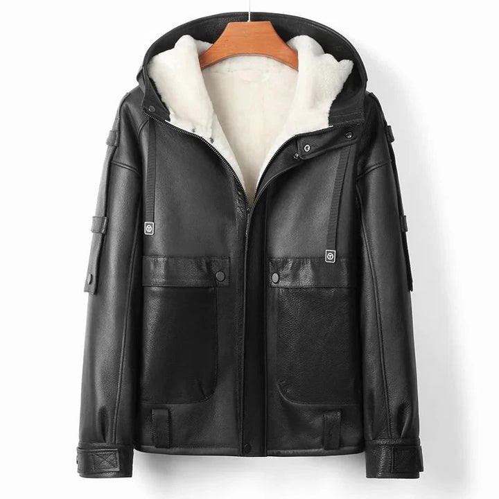 Real Natural Leather Hooded Jacket