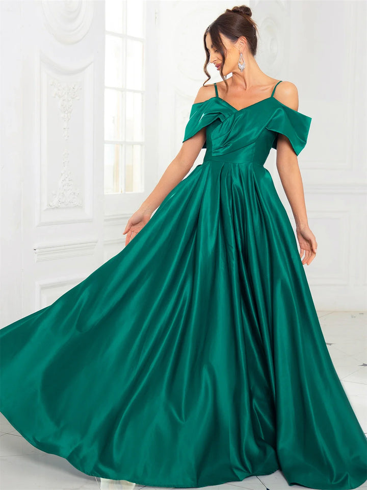 Off Shoulder A-Line Satin Maxi Gown