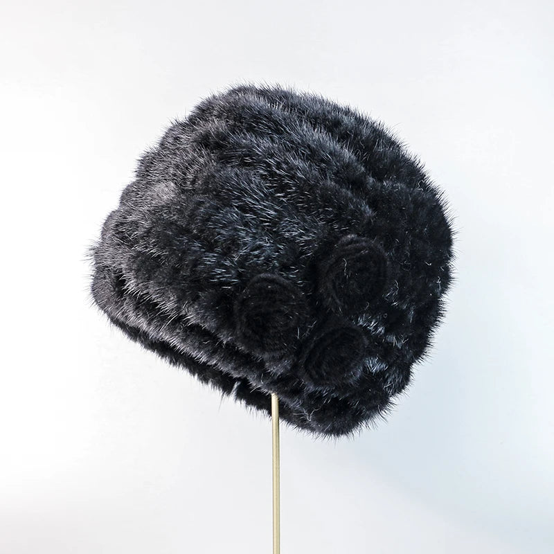 Premium Knitted Women's Handmade Fur Cap