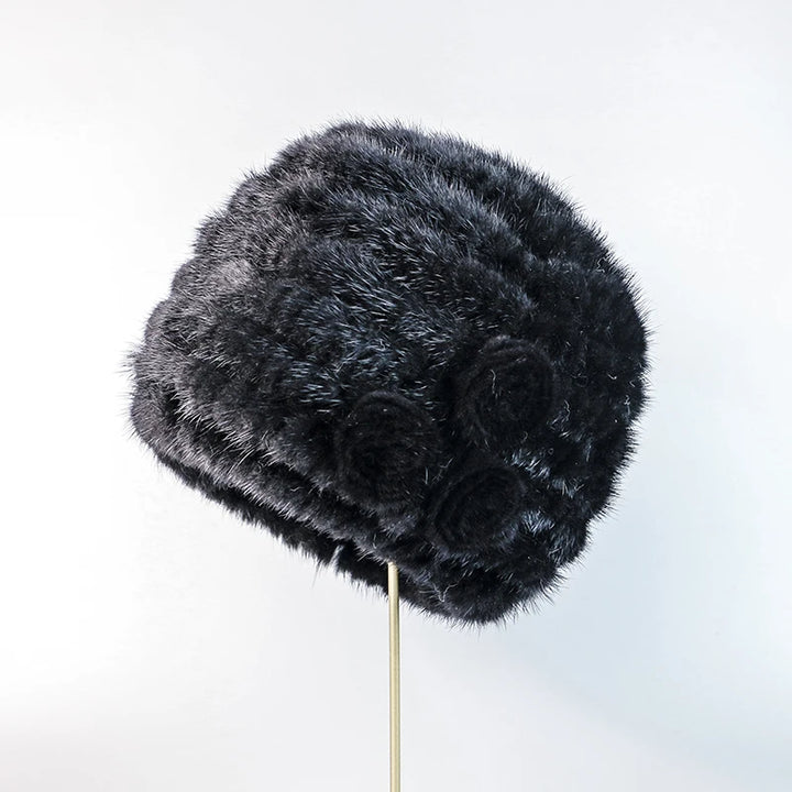 Premium Knitted Women's Handmade Fur Cap