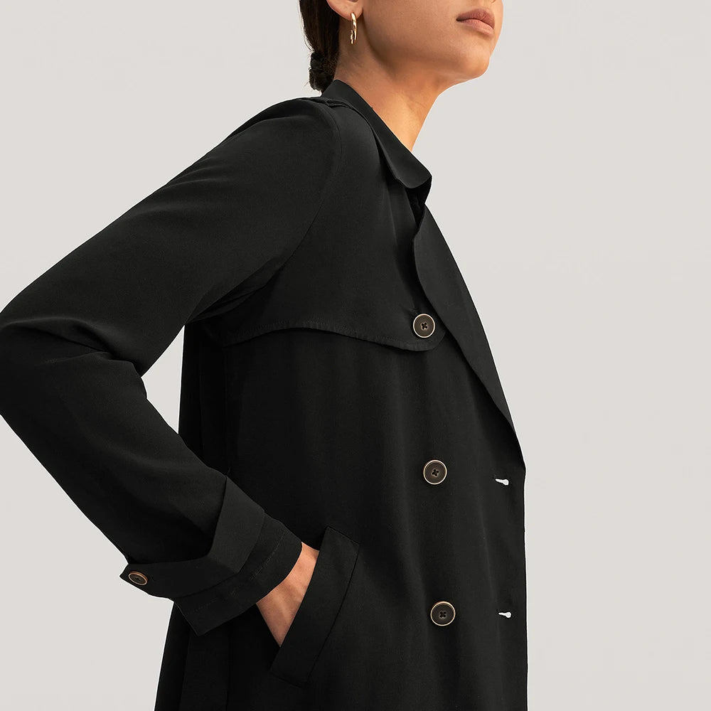 Classic Double-Breasted Silk Trench Coat