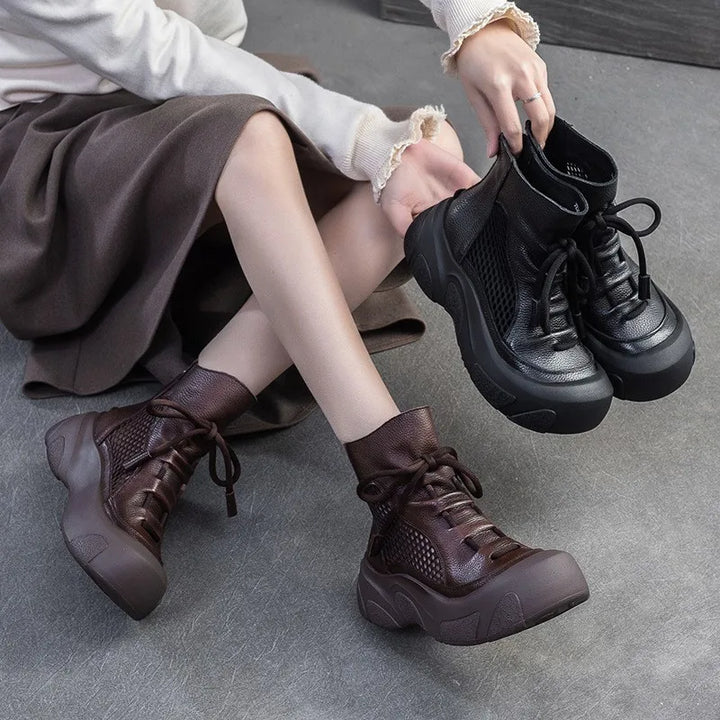 Stylish Hollow-Out Real Leather Boots