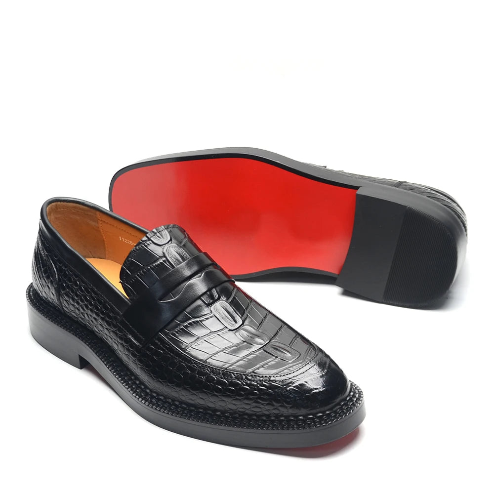 Black Natural Leather Penny Loafers