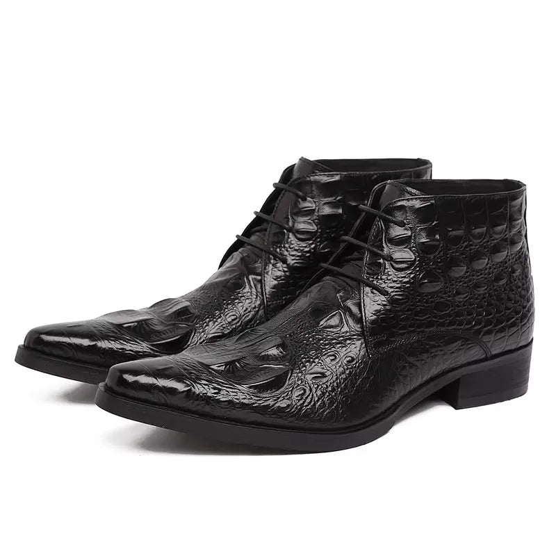Premium Pointed Toe Cowhide Dress Boots