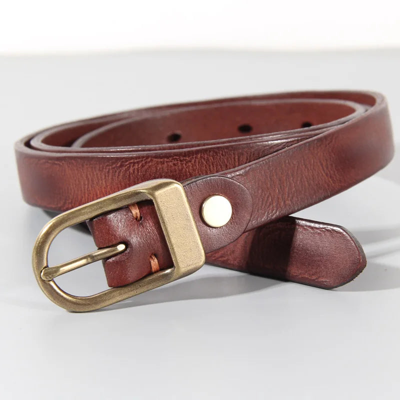 Stylish Cowhide Leather Narrow Belt