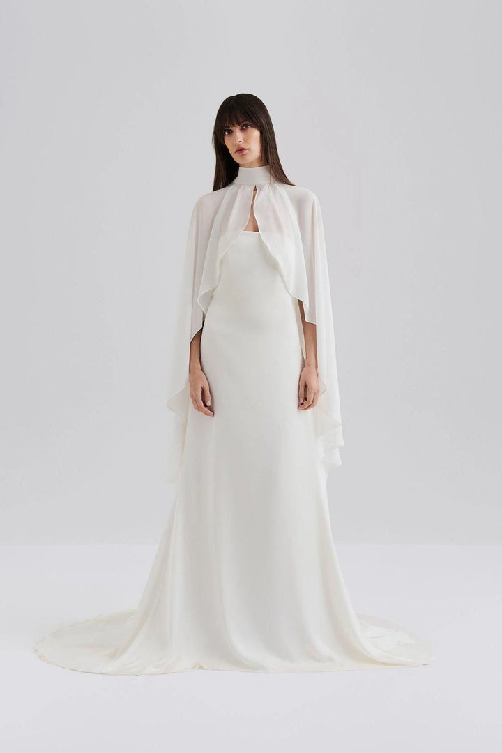 Elegant Long High Neck Bridal Cape