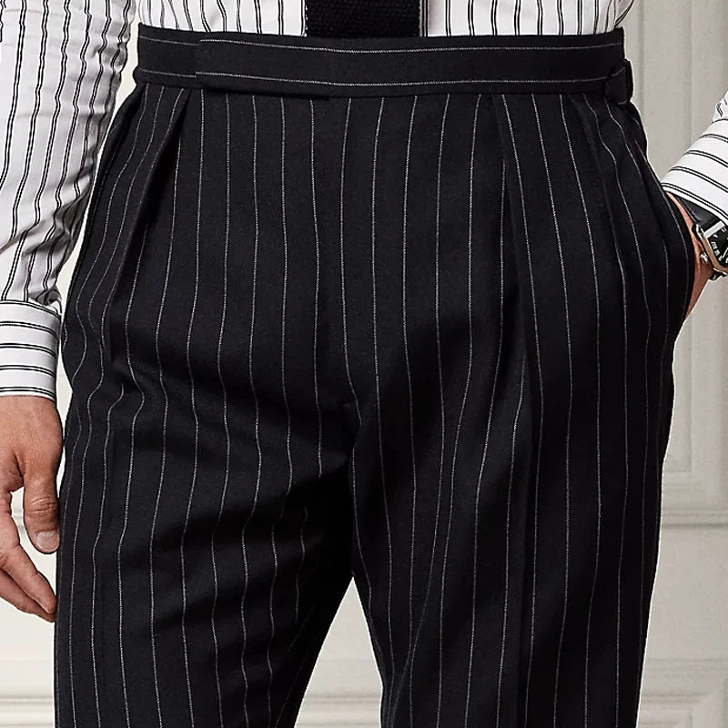 Classic British Stripe Wool Pants