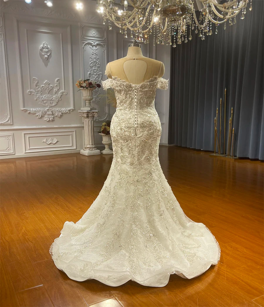 Romantic Off-Shoulder Bridal Dress With Removable Skirt