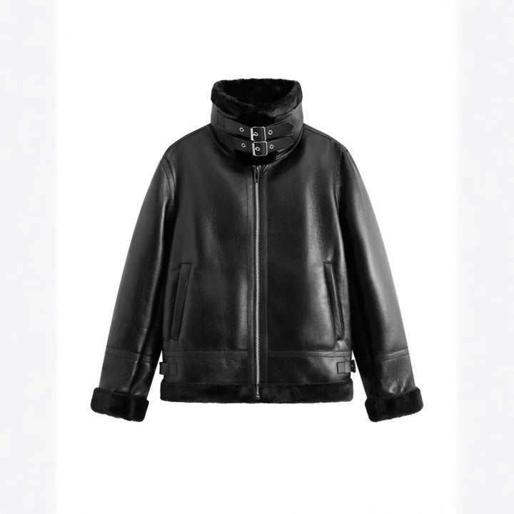 Retro Lamb Fur Women's Motorcycle Jacket