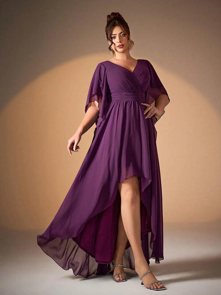 Irregular Sleeves Short Front Dress