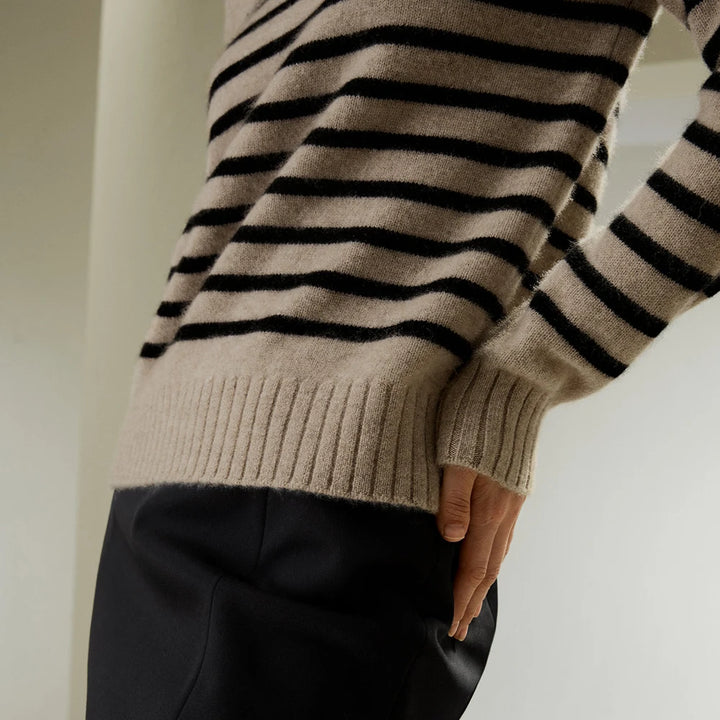 Elegant Striped Pullover Cashmere Sweater