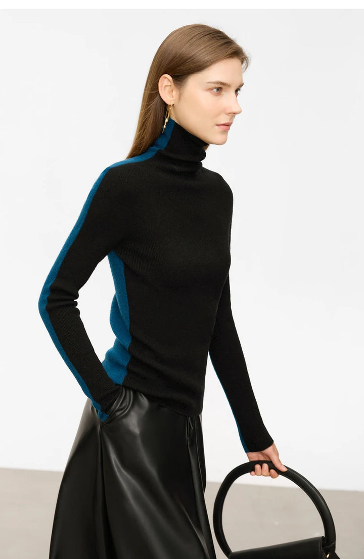 Double Sided Color Contrast Women's Turtleneck Sweater