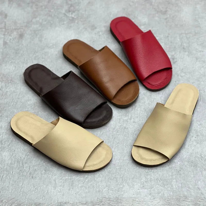 Soft Real Leather Flat Slippers