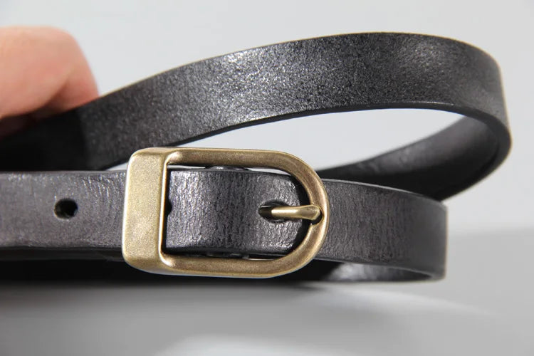 Stylish Cowhide Leather Narrow Belt