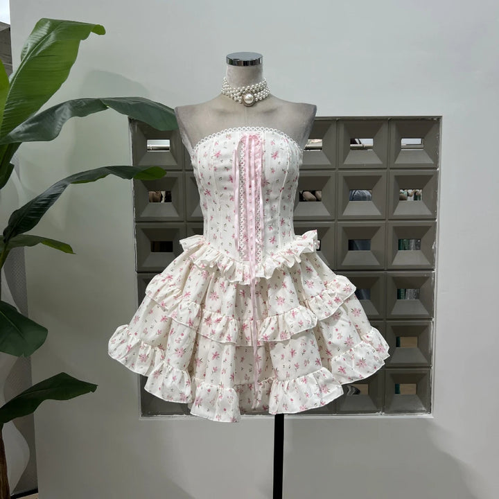 Luxury Lace Printed Two-Pieces Mini Dress