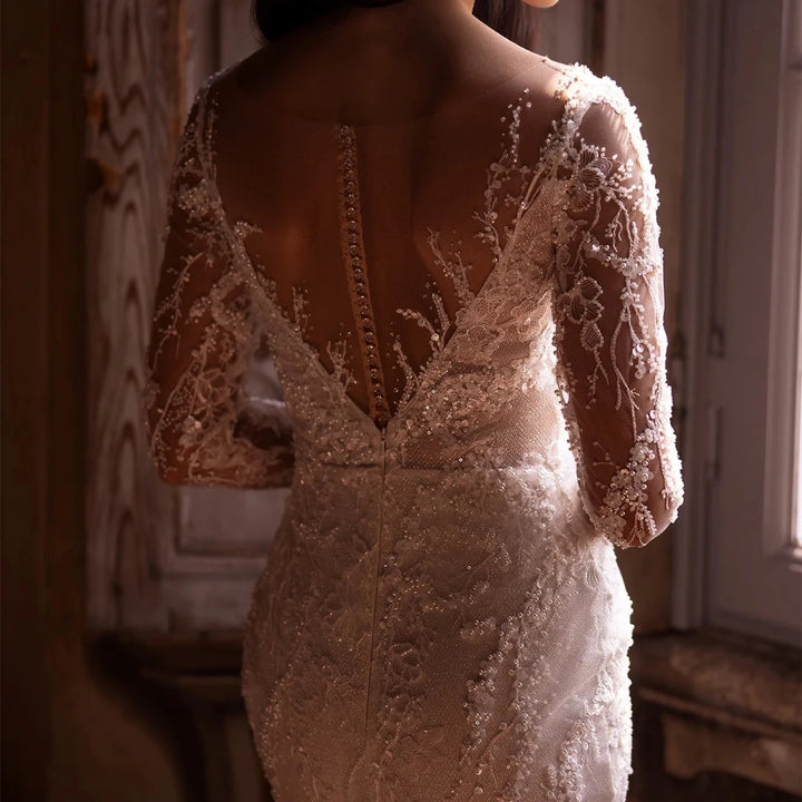 Modest Long Sleeve Beaded Bridal Gown