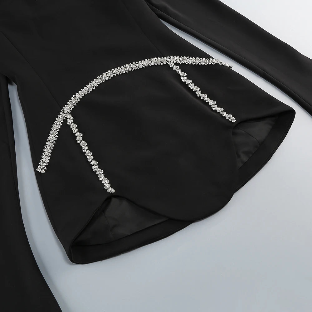 Black High-Neck Diamond Chain Party Dress