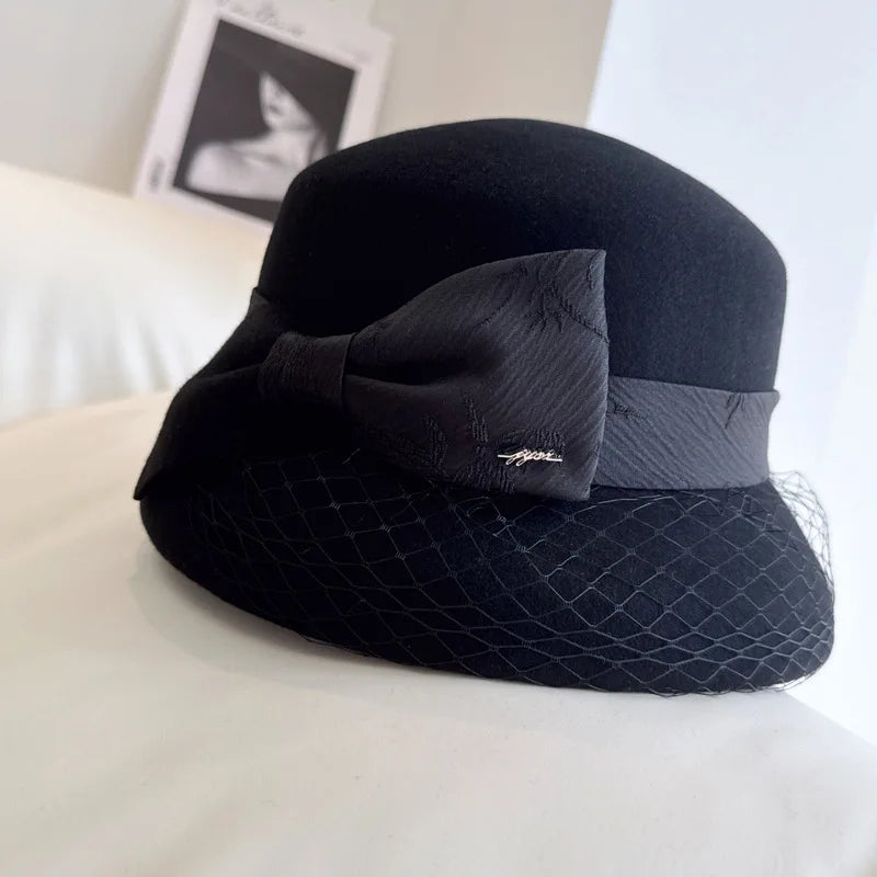 Cute Bow Accent Wool Hat