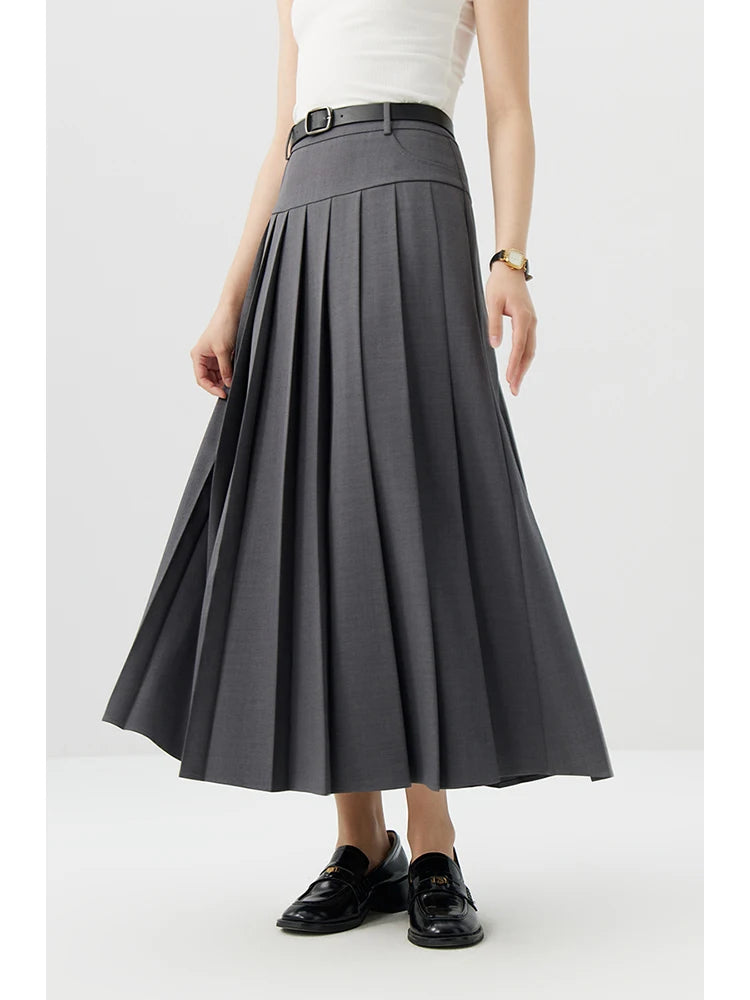 High Waist Slim Pleated Long Skirt