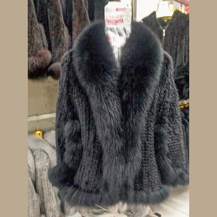 Real Poncho Fur Knitted Shawl