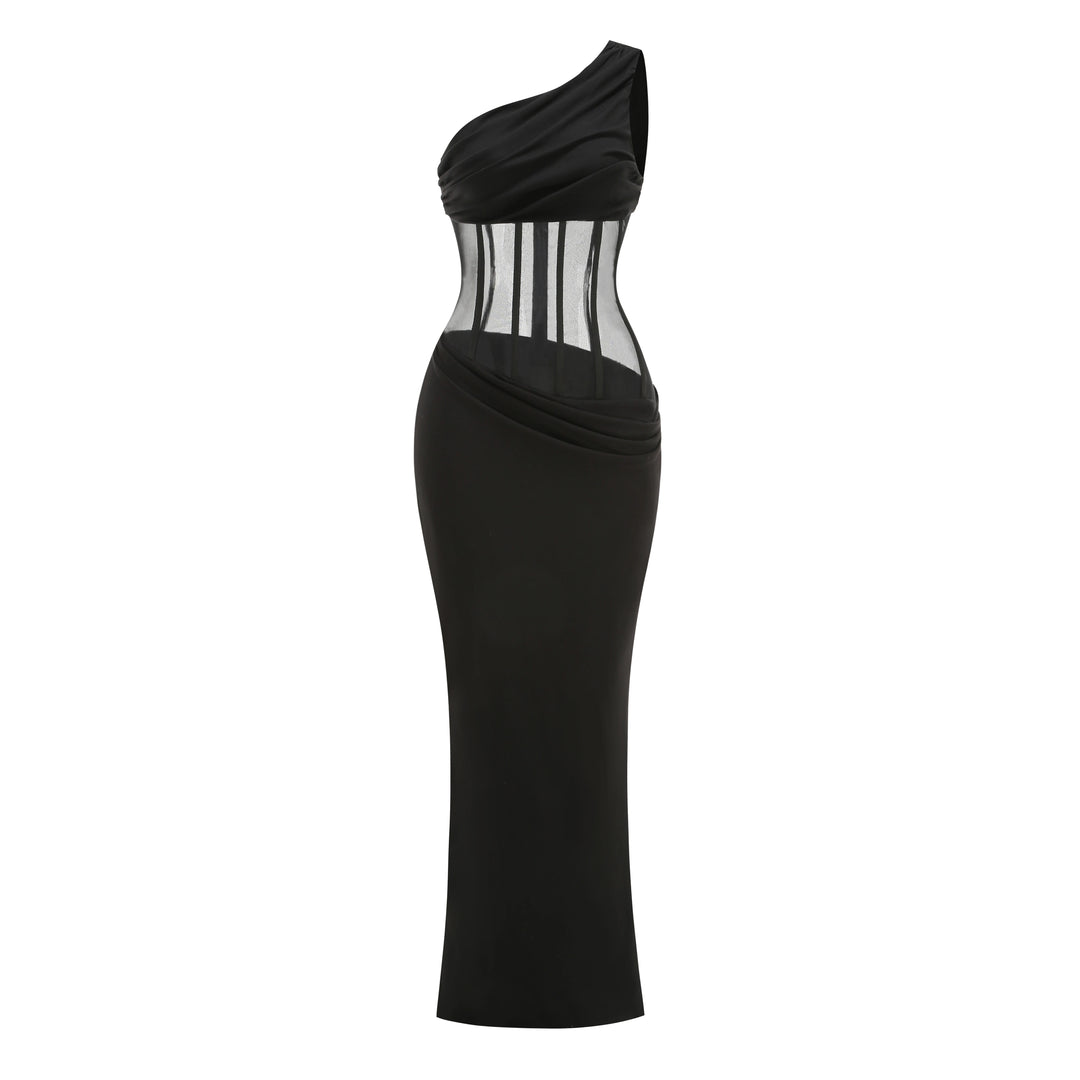 Radiant Slanted Shoulder Mesh Party Dress