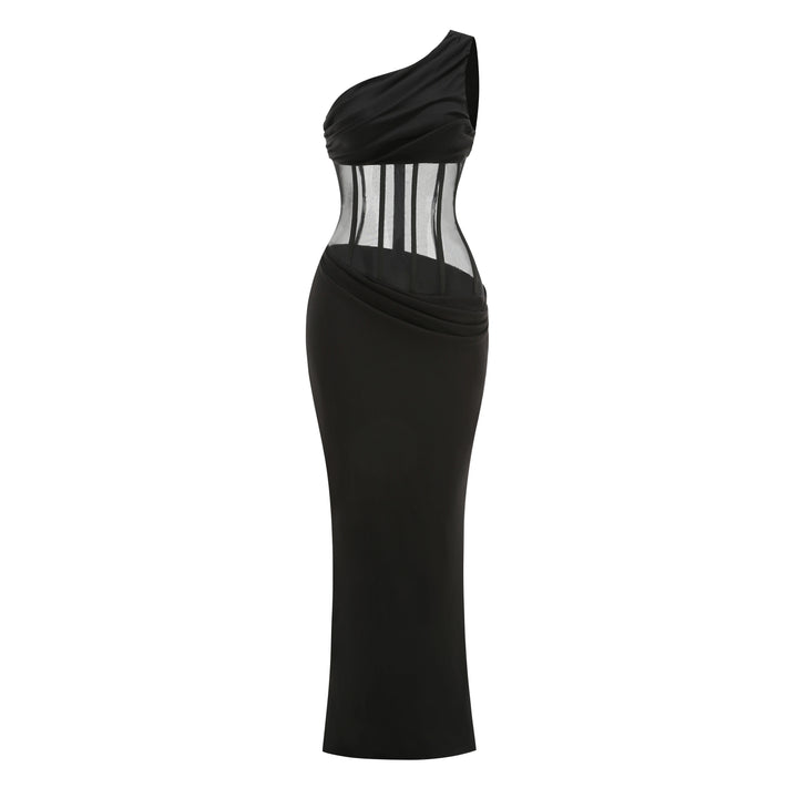 Radiant Slanted Shoulder Mesh Party Dress