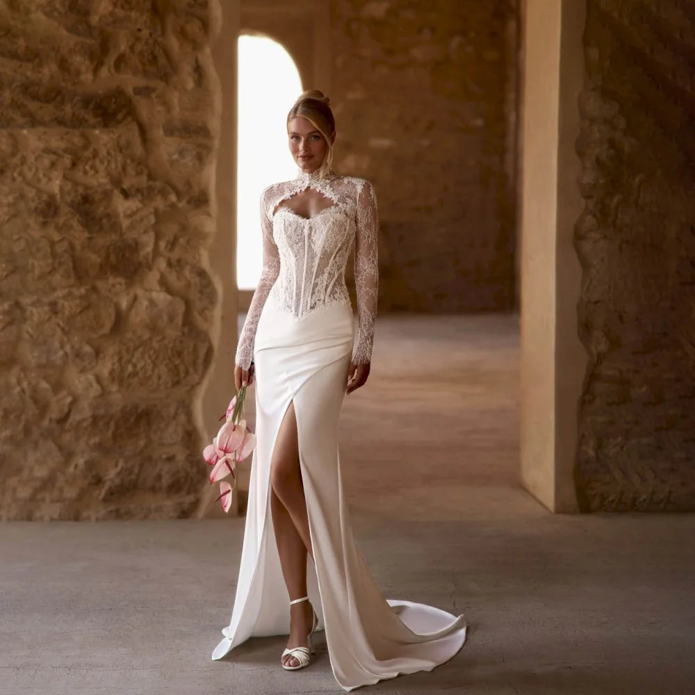Charming High Split Lace Bridal Dress