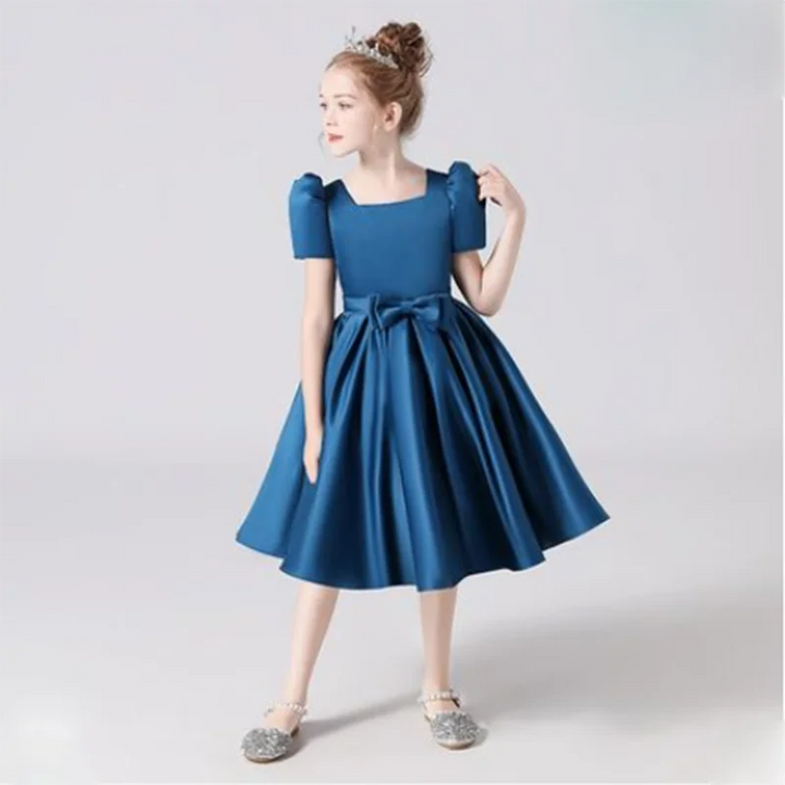 Elegant Square Collar Girl's Evening Dress