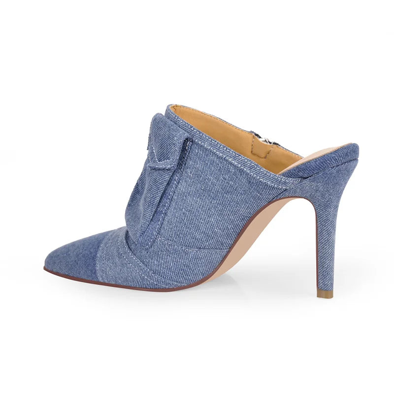 Denim Pointed Toe Stiletto Mules