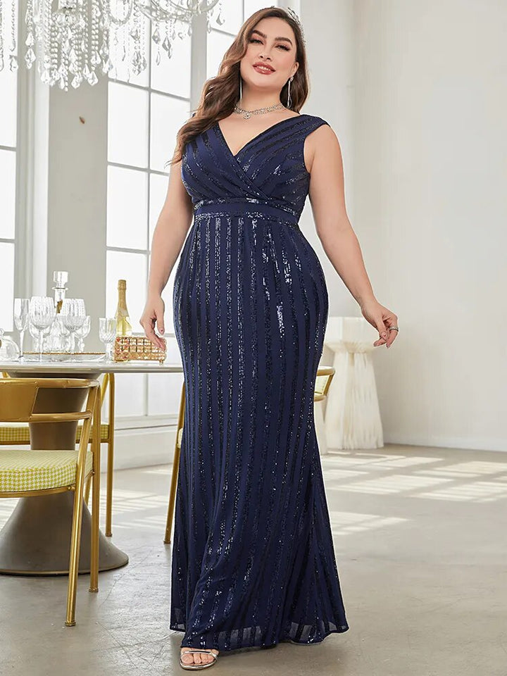 Luxury V-Neck Plus Size Women's Prom Cocktail Dress