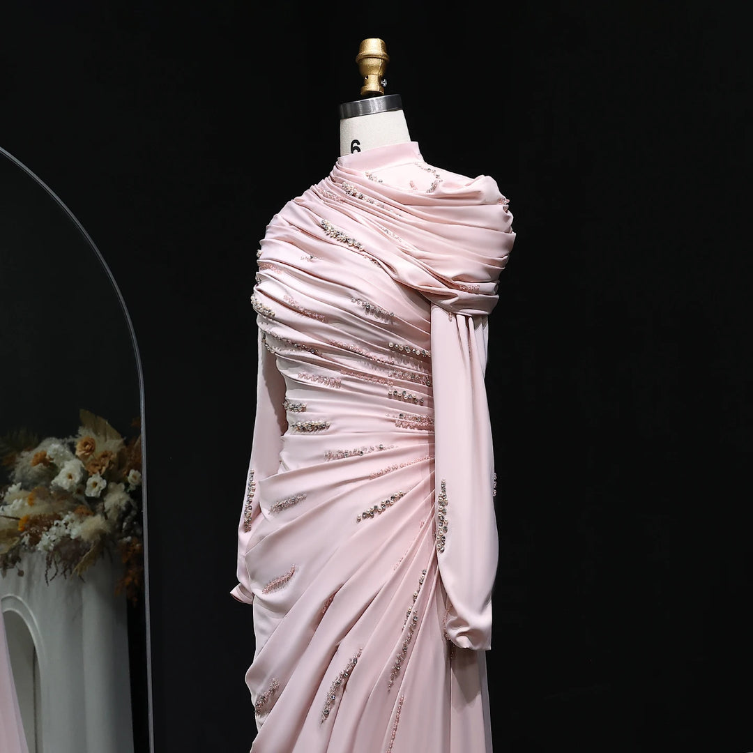 Charming Cape Draped Beaded Arabic Gown