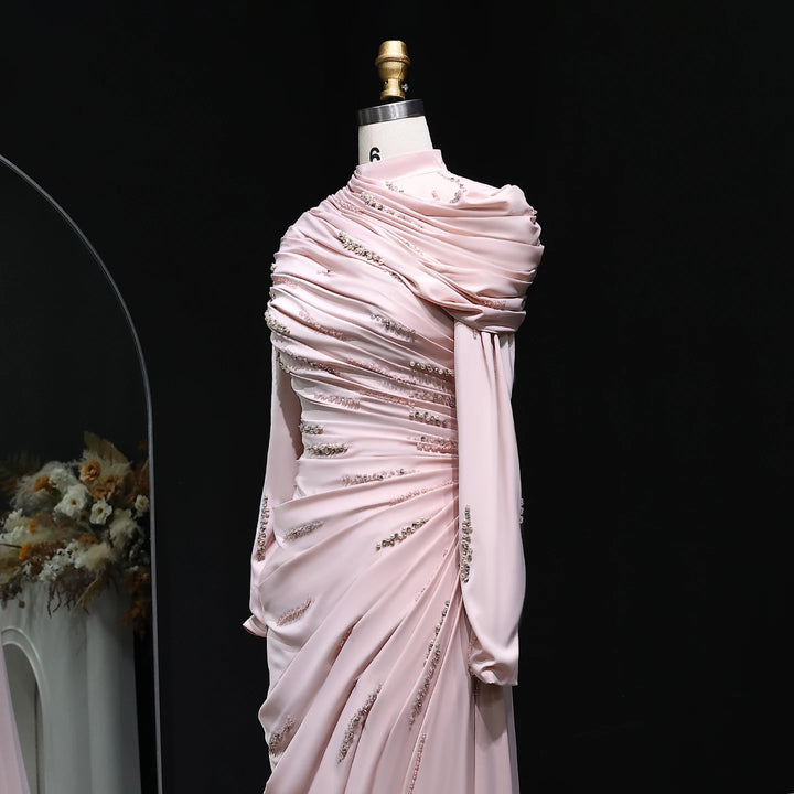 Charming Cape Draped Beaded Arabic Gown