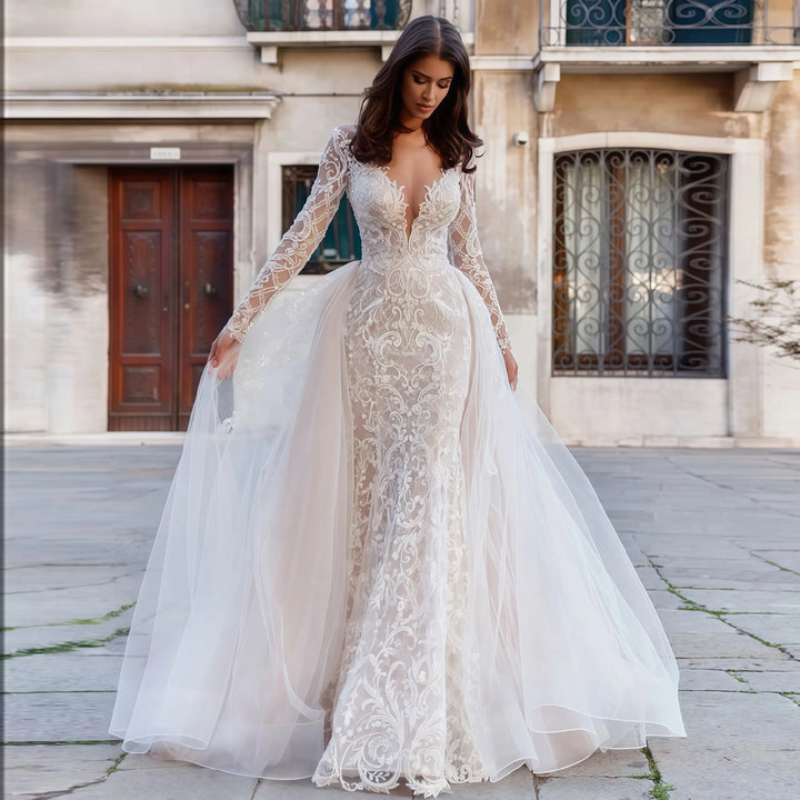 Alluring O-Neck Full Sleeves Wedding Dress