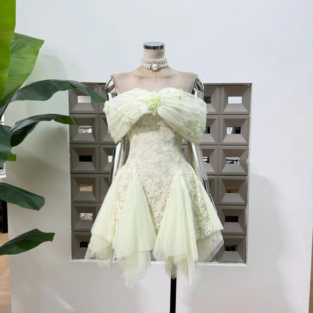 Alluring 3D Floral Tulle Mini Dress