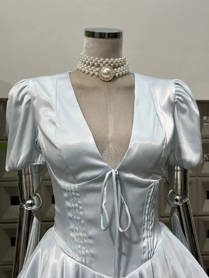 Stylish Satin Low Cut Mini Cocktail Dress