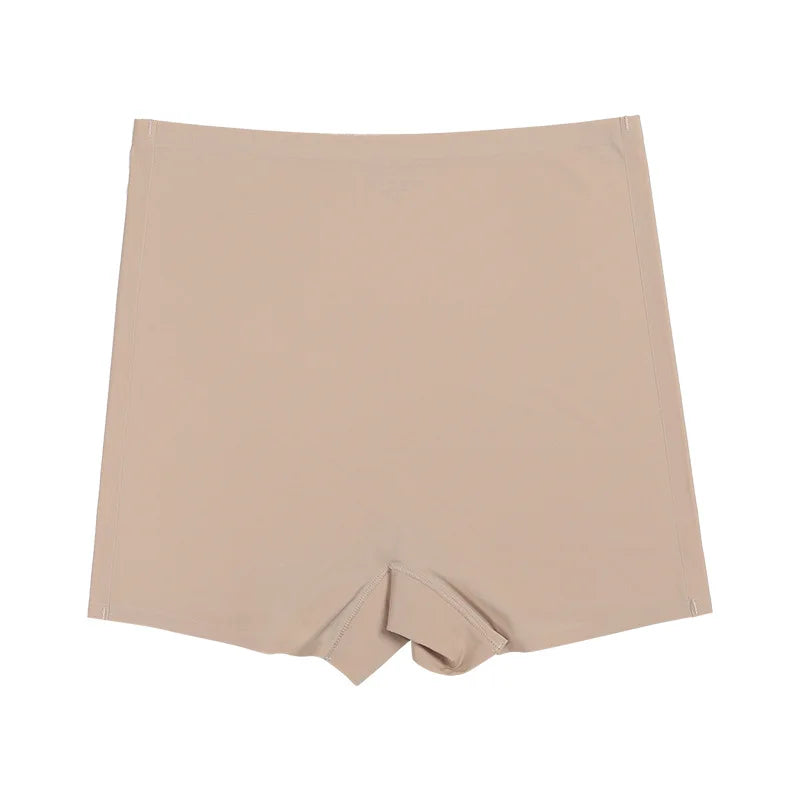 Skin-tone ice silk fitness panties, flat front with low-rise waistband and centered seam