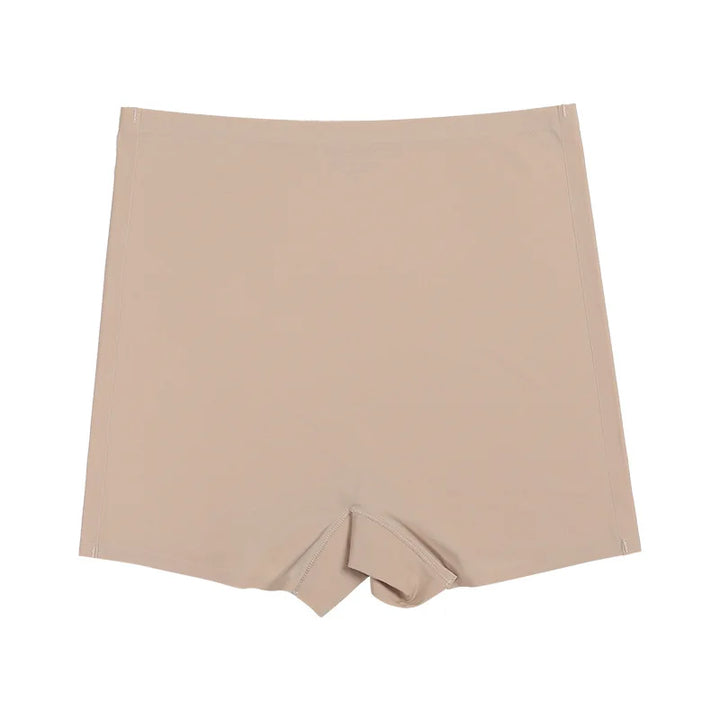 Skin-tone ice silk fitness panties, flat front with low-rise waistband and centered seam