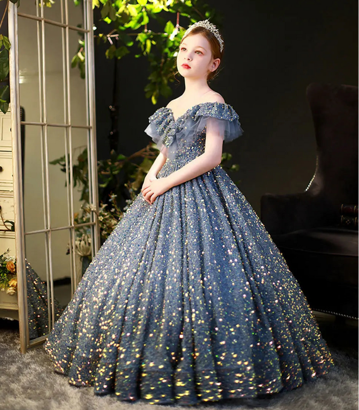 Robe bouffante à paillettes brillantes pour filles