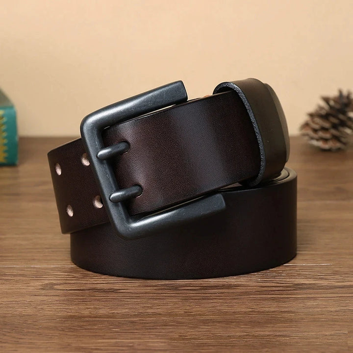 Double Pin Buckle Cowhide Leather Belt