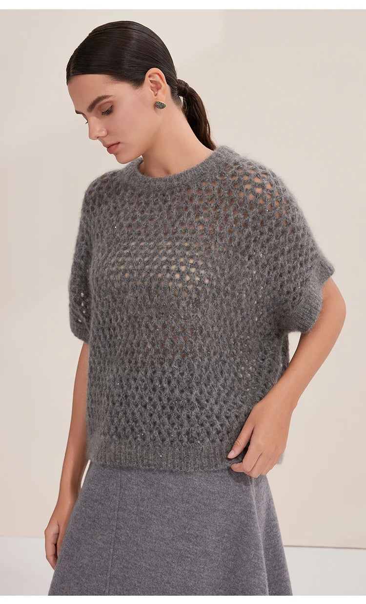 Stylish Crew Neck Crochet Jumper