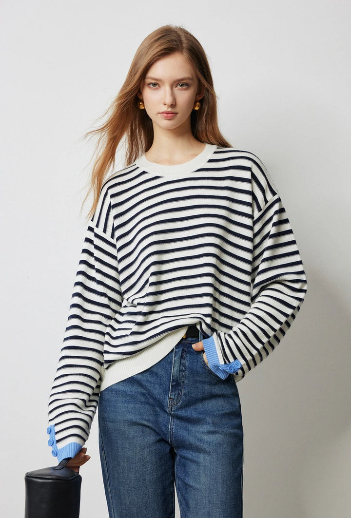 Contrasting Striped Pullover Tops