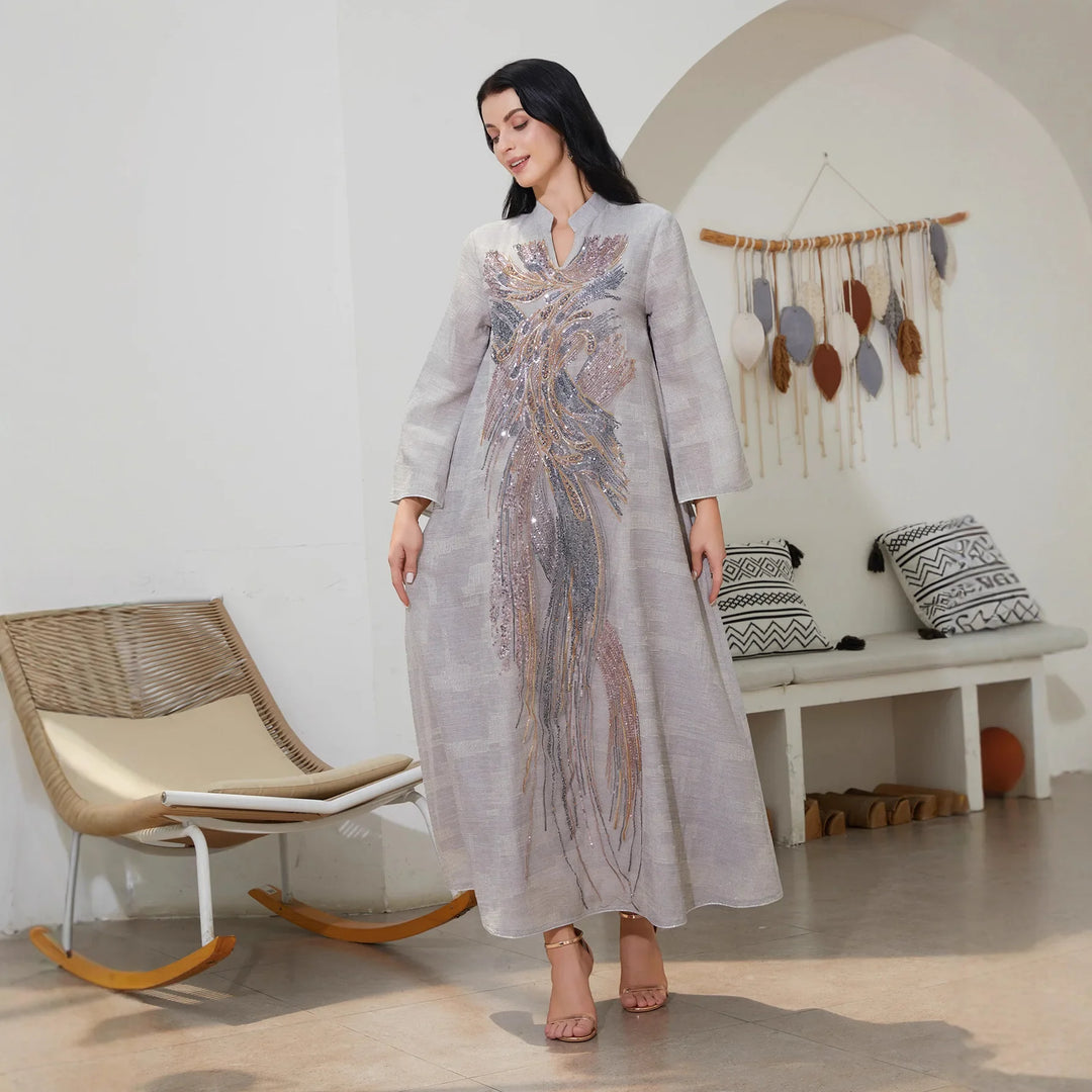 Elegant Net Beads Embroidered Abaya