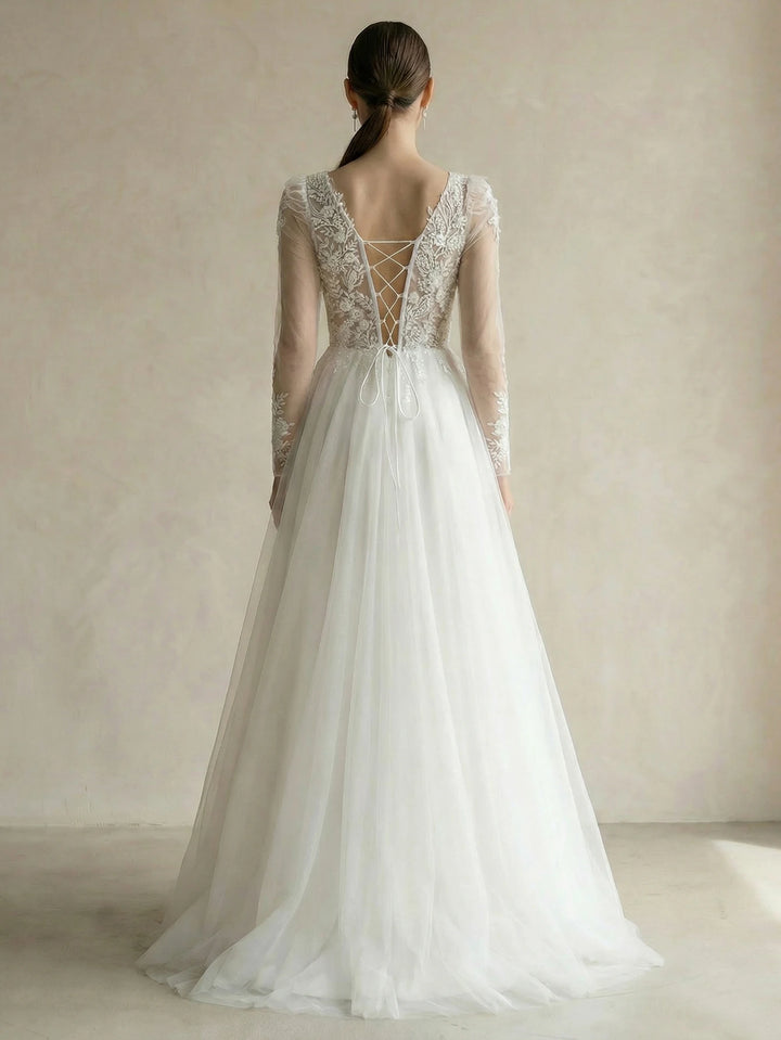 Elegant Lace Beaded Bridal Dress