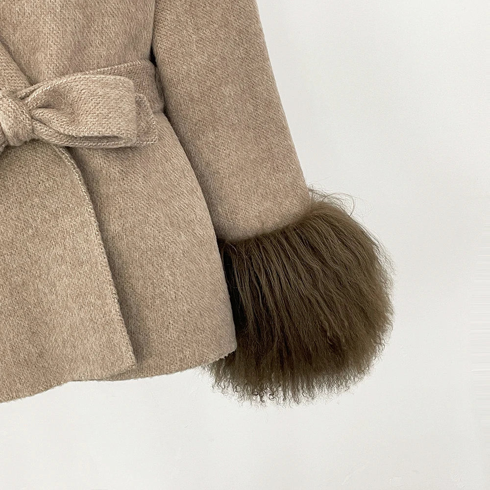 Elegant Mongolian Fur Woolen Overcoat