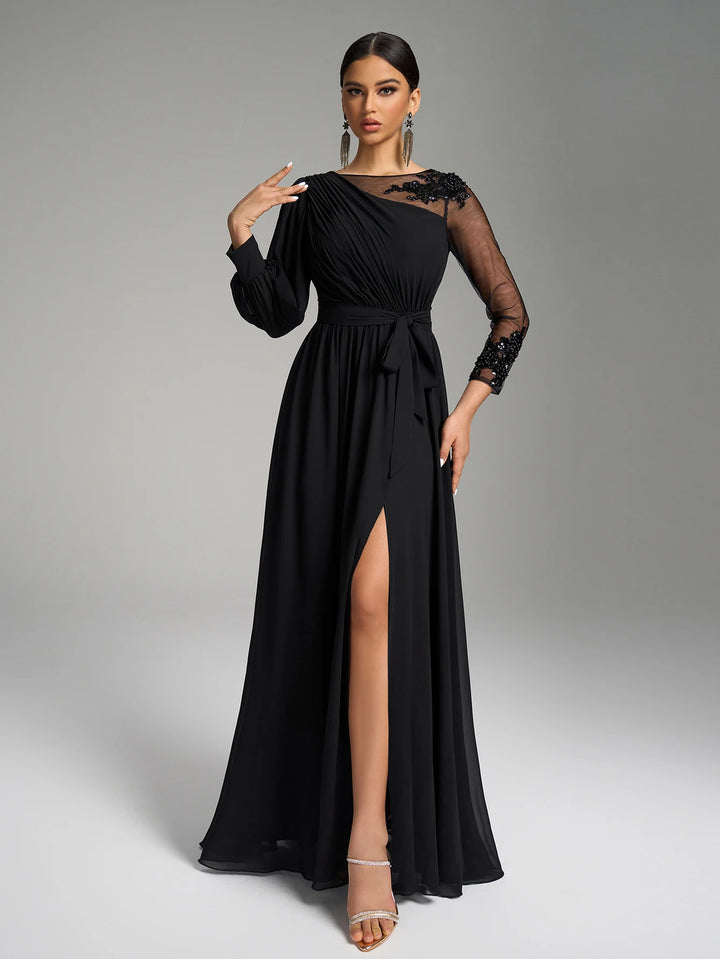 Asymmetrical Lantern Sleeves Evening Dress